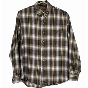 Cold Storage Men's M Flannel Shirt Brown Gray Plaid 100% Cotton Outdoor Workwear